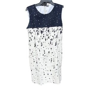 Elie Tahari blue and white sleeveless paint splatter dress 12